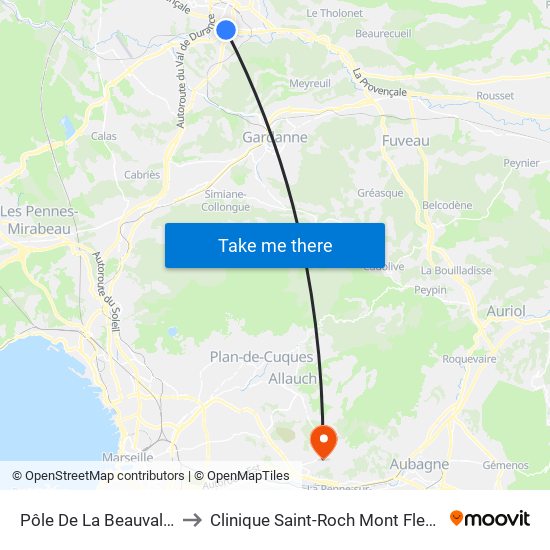 Pôle De La Beauvalle to Clinique Saint-Roch Mont Fleuri map