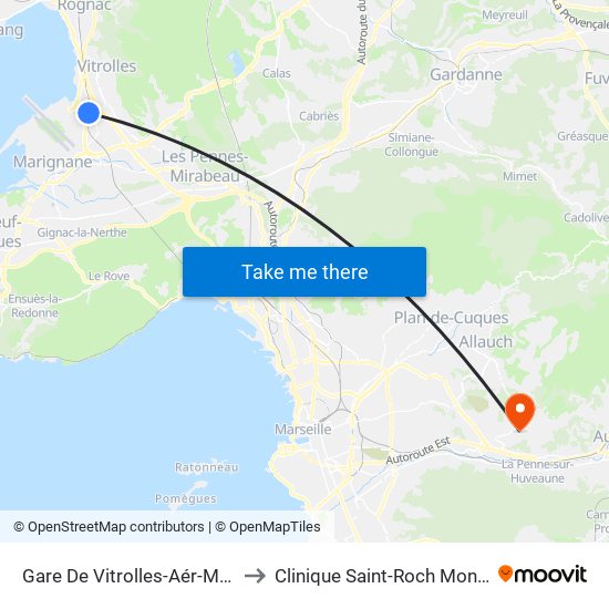 Gare De Vitrolles-Aér-Marseille to Clinique Saint-Roch Mont Fleuri map
