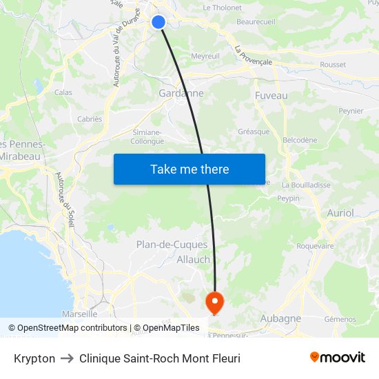 Krypton to Clinique Saint-Roch Mont Fleuri map