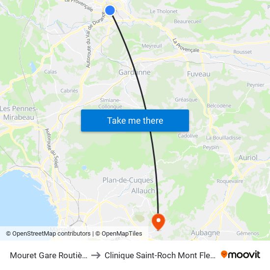 Mouret Gare Routière to Clinique Saint-Roch Mont Fleuri map