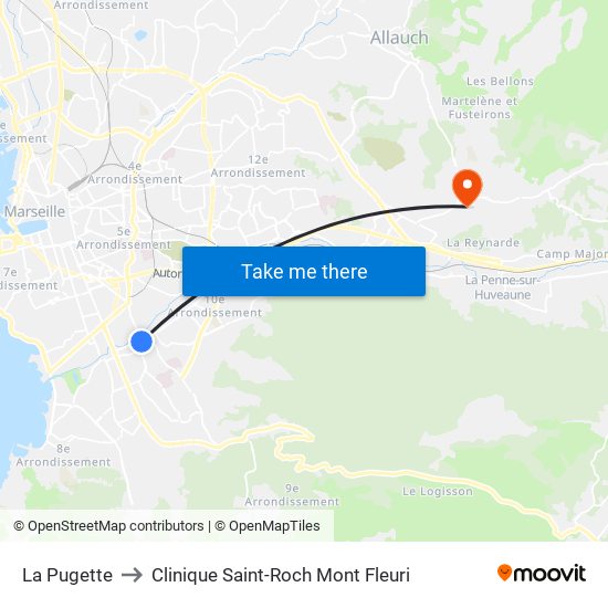 La Pugette to Clinique Saint-Roch Mont Fleuri map