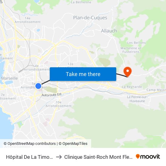 Hôpital De La Timone to Clinique Saint-Roch Mont Fleuri map