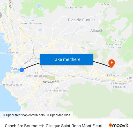 Canebière Bourse to Clinique Saint-Roch Mont Fleuri map