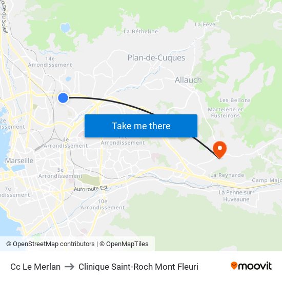 Cc Le Merlan to Clinique Saint-Roch Mont Fleuri map