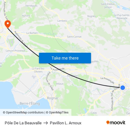 Pôle De La Beauvalle to Pavillon L. Arnoux map