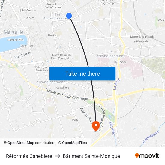 Réformés Canebière to Bâtiment Sainte-Monique map