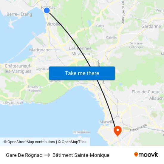 Gare De Rognac to Bâtiment Sainte-Monique map