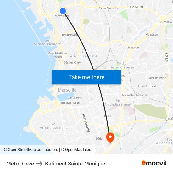 Métro Gèze to Bâtiment Sainte-Monique map