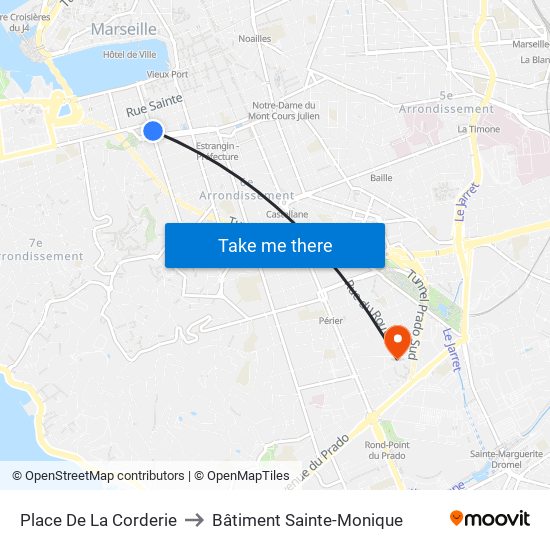 Place De La Corderie to Bâtiment Sainte-Monique map
