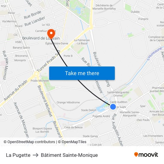 La Pugette to Bâtiment Sainte-Monique map