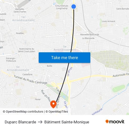 Duparc Blancarde to Bâtiment Sainte-Monique map