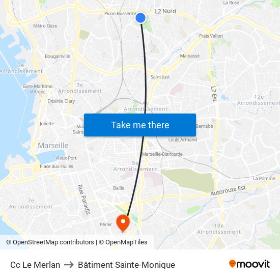 Cc Le Merlan to Bâtiment Sainte-Monique map