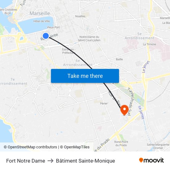 Fort Notre Dame to Bâtiment Sainte-Monique map