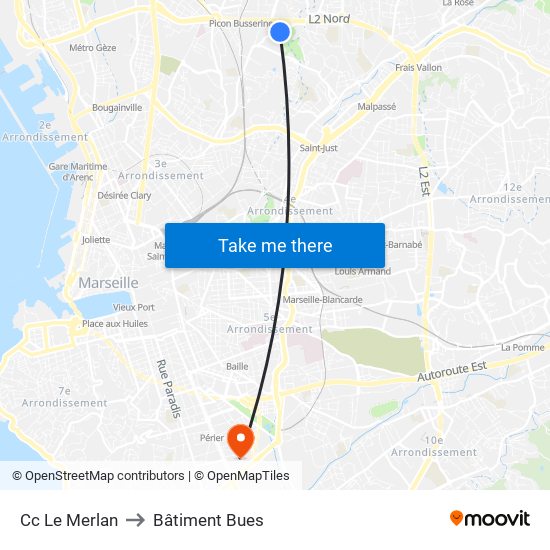 Cc Le Merlan to Bâtiment Bues map
