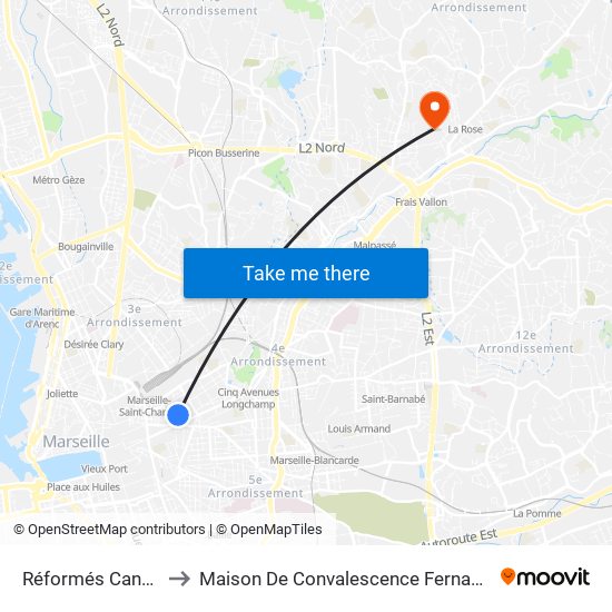 Réformés Canebière to Maison De Convalescence Fernande Berger map