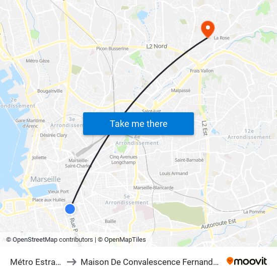 Métro Estrangin to Maison De Convalescence Fernande Berger map