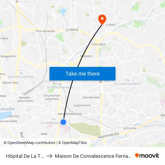 Hôpital De La Timone to Maison De Convalescence Fernande Berger map