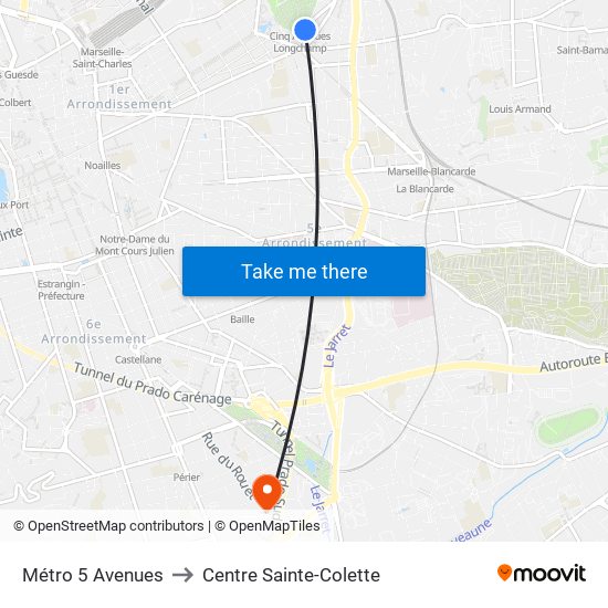 Métro 5 Avenues to Centre Sainte-Colette map
