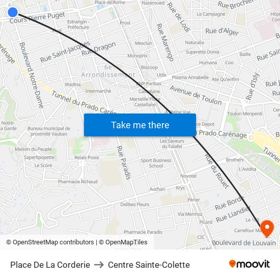 Place De La Corderie to Centre Sainte-Colette map