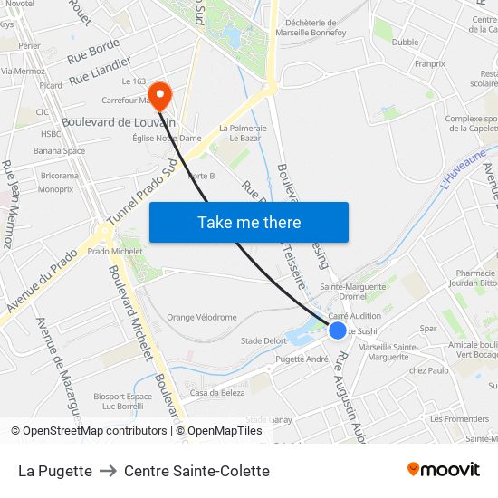 La Pugette to Centre Sainte-Colette map