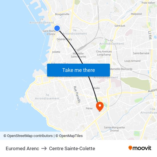 Euromed Arenc to Centre Sainte-Colette map