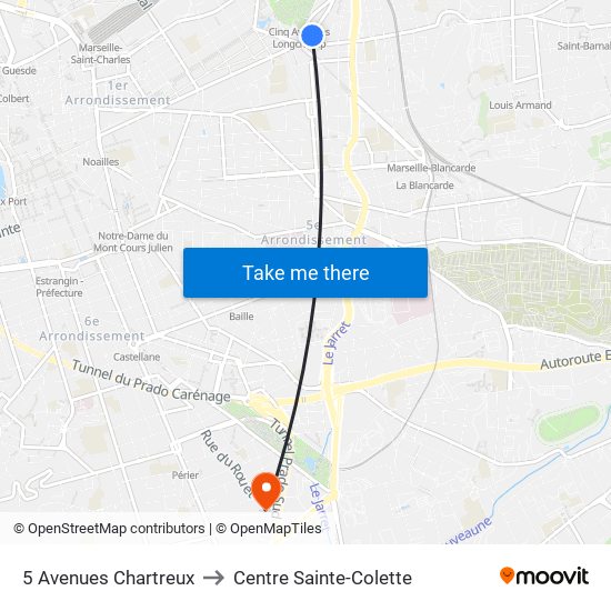5 Avenues Chartreux to Centre Sainte-Colette map