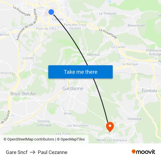 Gare Sncf to Paul Cezanne map