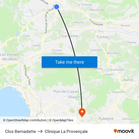 Clos Bernadette to Clinique La Provençale map