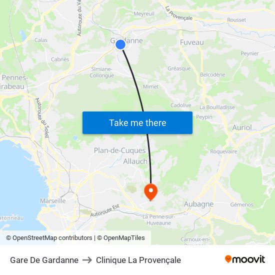 Gare De Gardanne to Clinique La Provençale map