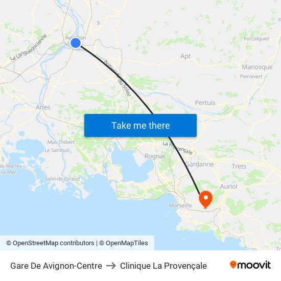Gare De Avignon-Centre to Clinique La Provençale map