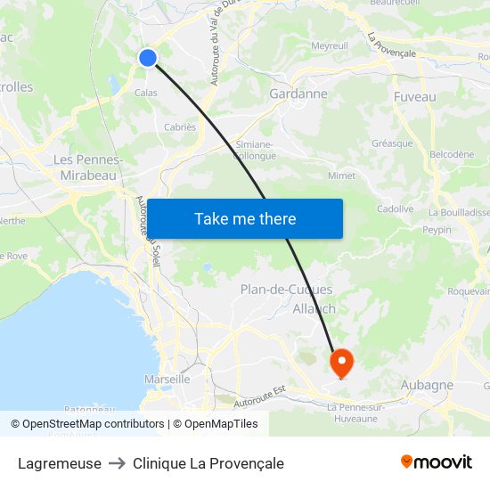 Lagremeuse to Clinique La Provençale map