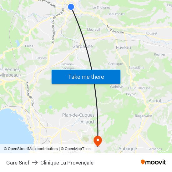 Gare Sncf to Clinique La Provençale map