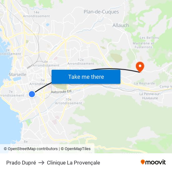 Prado Dupré to Clinique La Provençale map