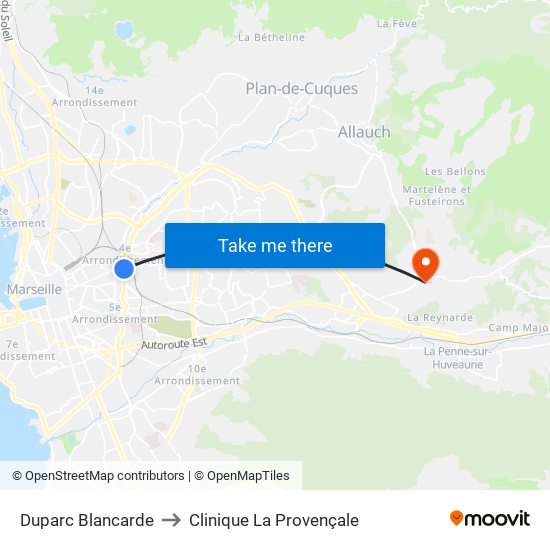 Duparc Blancarde to Clinique La Provençale map