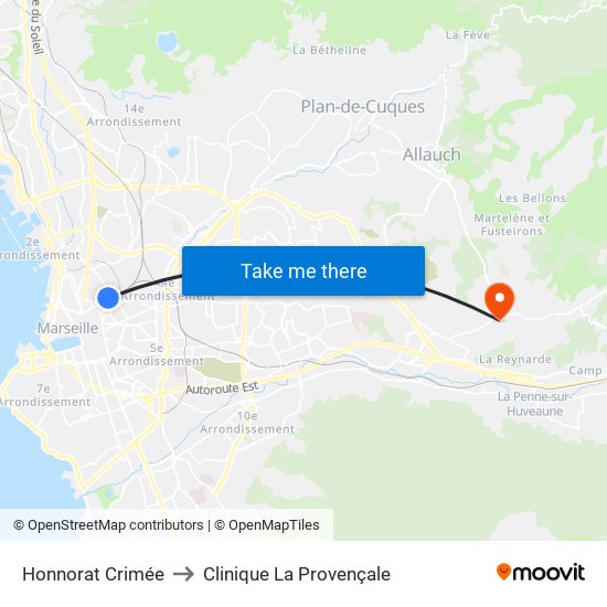 Honnorat Crimée to Clinique La Provençale map