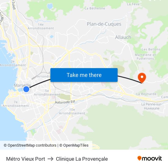 Métro Vieux Port to Clinique La Provençale map