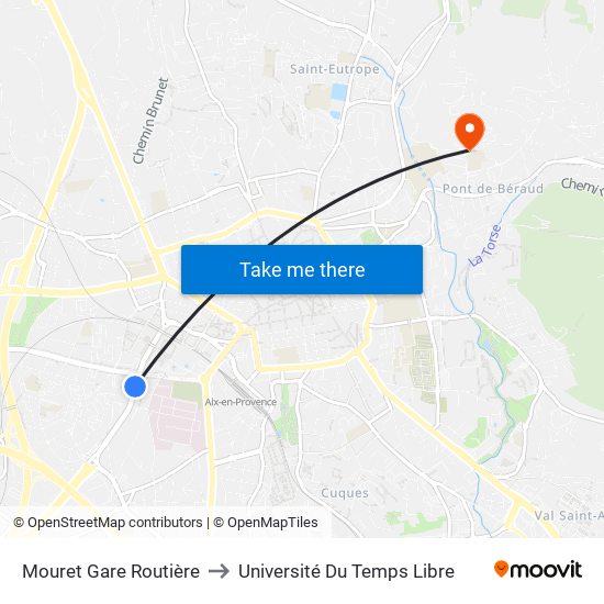 Mouret Gare Routière to Université Du Temps Libre map