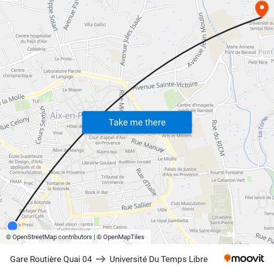 Gare Routière Quai 04 to Université Du Temps Libre map