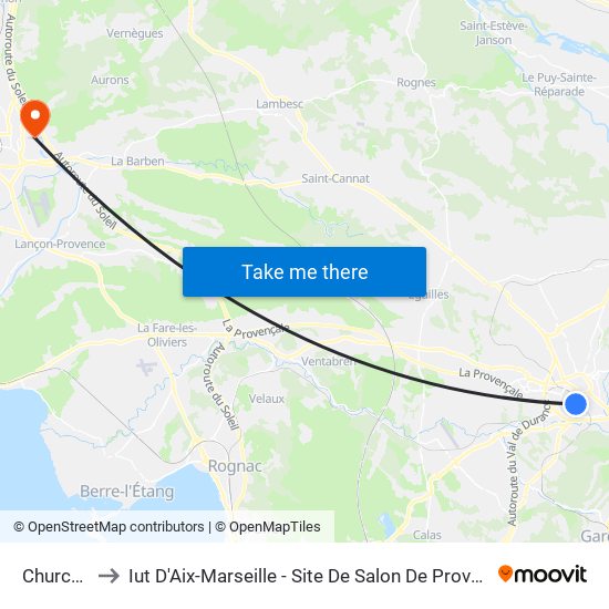 Churchill to Iut D'Aix-Marseille - Site De Salon De Provence map