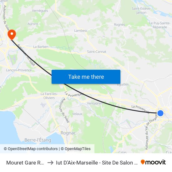 Mouret Gare Routière to Iut D'Aix-Marseille - Site De Salon De Provence map