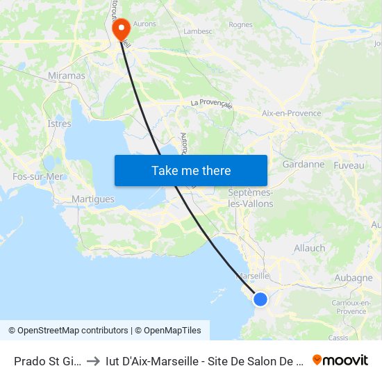 Prado St Giniez to Iut D'Aix-Marseille - Site De Salon De Provence map