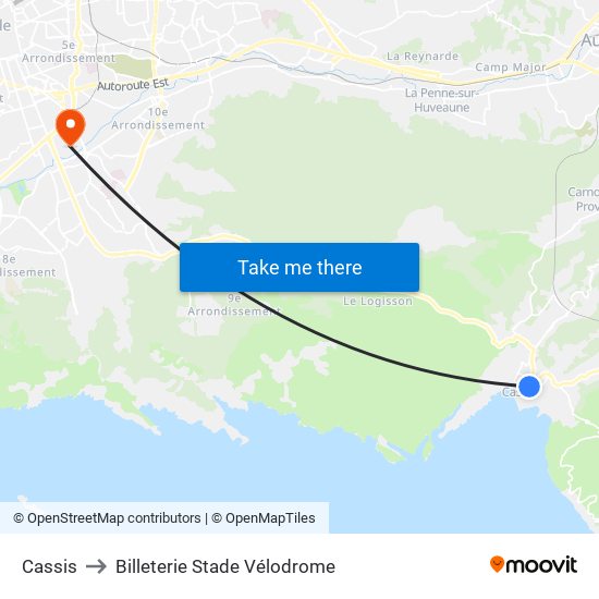 Cassis to Billeterie Stade Vélodrome map