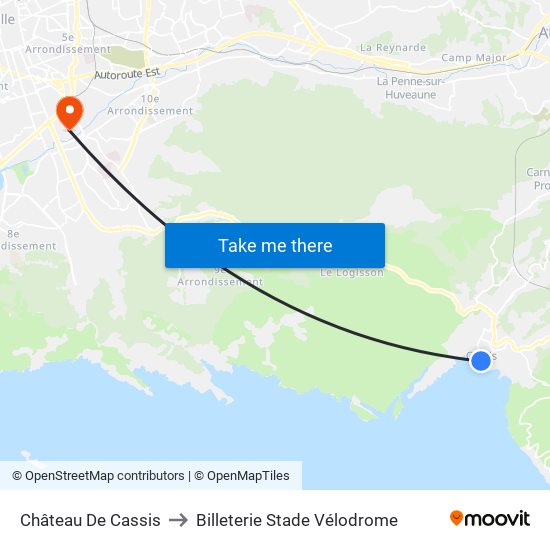 Cassis to Billeterie Stade Vélodrome map