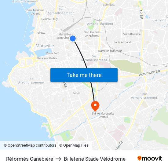 Réformés Canebière to Billeterie Stade Vélodrome map