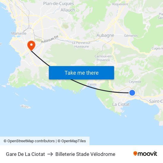 Gare De La Ciotat to Billeterie Stade Vélodrome map
