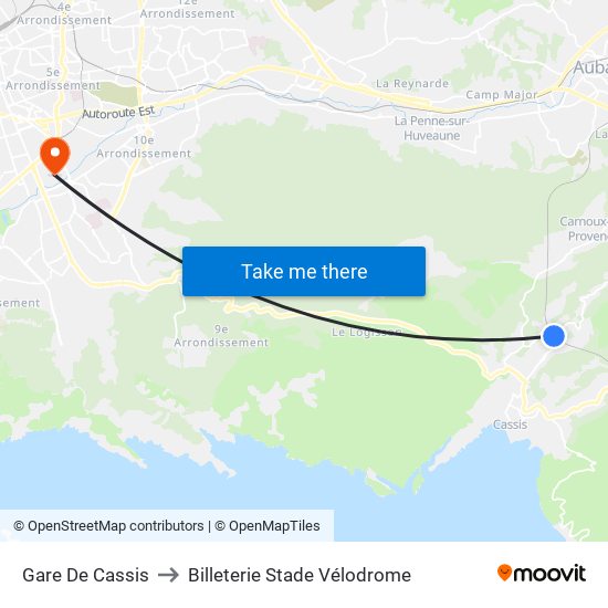 Gare De Cassis to Billeterie Stade Vélodrome map