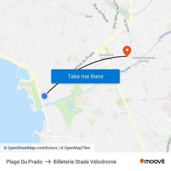 Plage Du Prado to Billeterie Stade Vélodrome map