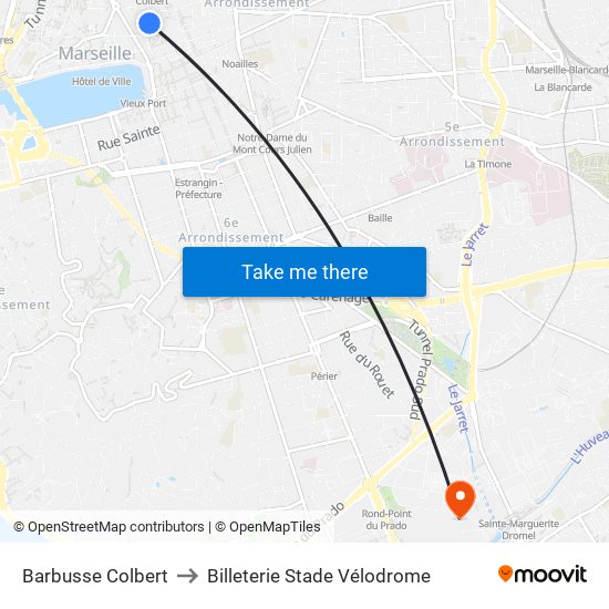 Barbusse Colbert to Billeterie Stade Vélodrome map