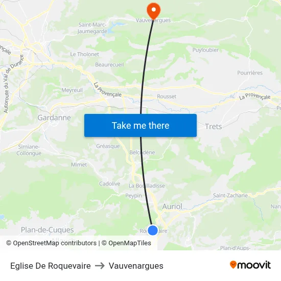 Eglise De Roquevaire to Vauvenargues map