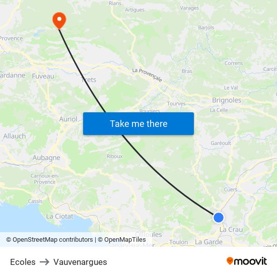 Ecoles to Vauvenargues map